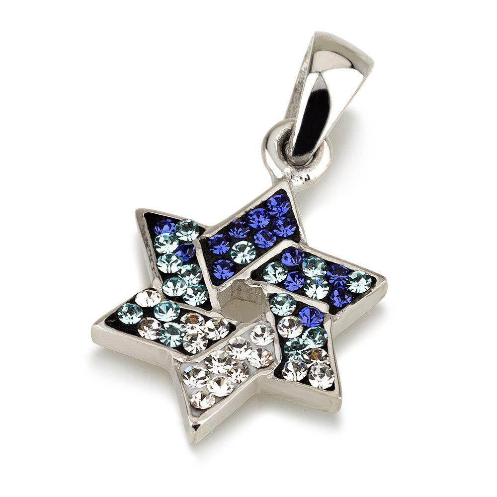 Star of David Pendant with White&Blue Gemstones +925 Sterling Silver Necklace #4 - Spring Nahal