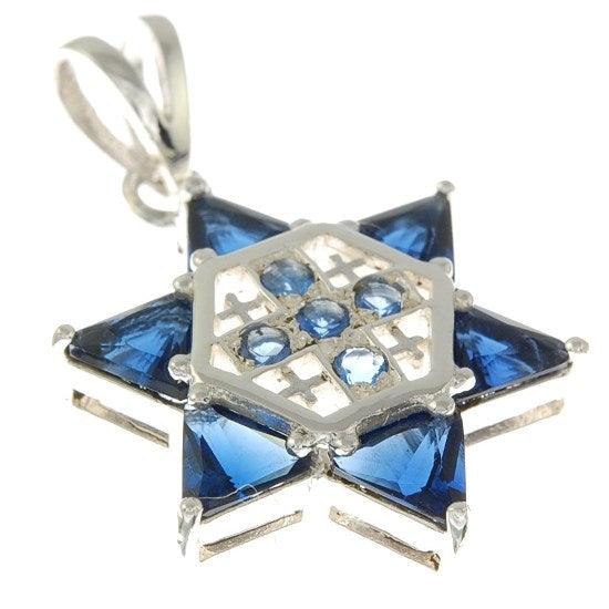 Star of David with Jerusalem cross Silver 925 Pendant With Colored Stones - Spring Nahal