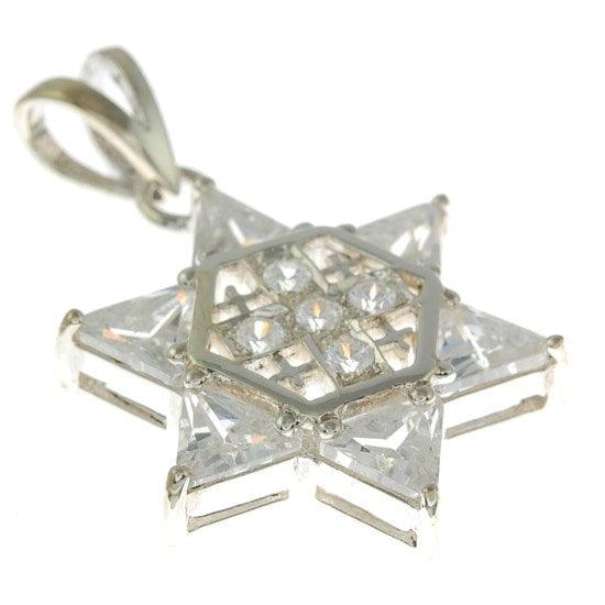 Star of David with Jerusalem cross Silver 925 Pendant With White Colored Stones - Spring Nahal