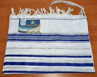 Talitnia AcrylicTallit Shawl White & Blue Stripes Model 45 Size 166cm x 108cm - Spring Nahal