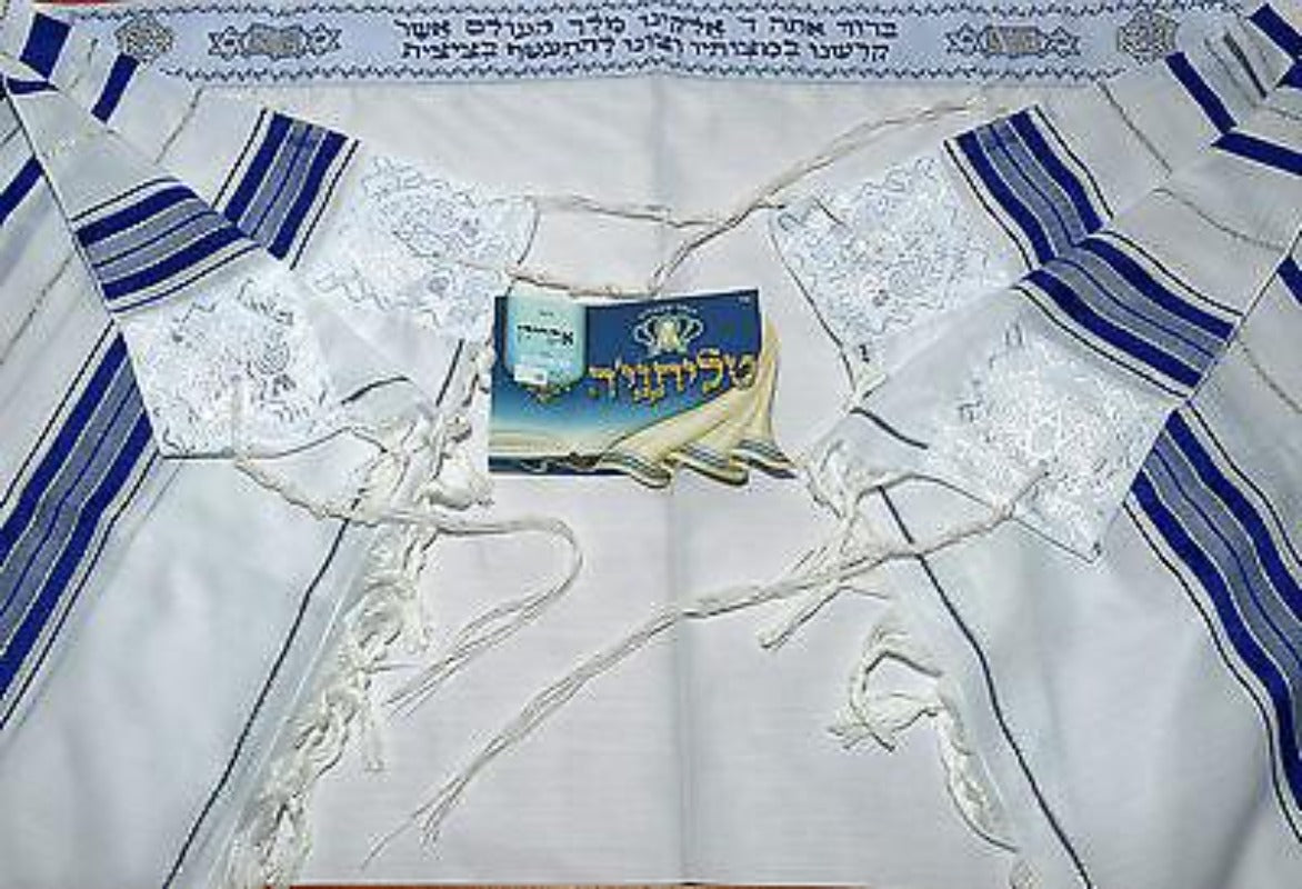 Talitnia AcrylicTallit Shawl White & Blue Stripes Model 45 Size 166cm x 108cm - Spring Nahal