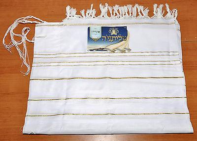Talitnia AcrylicTallit Shawl White & Gold Stripes Model 60 Size 192cm x 140cm - Spring Nahal