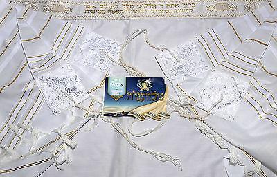 Talitnia AcrylicTallit Shawl White & Gold Stripes Model 60 Size 192cm x 140cm - Spring Nahal