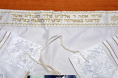 Talitnia AcrylicTallit Shawl White & Gold Stripes Model 60 Size 192cm x 140cm - Spring Nahal