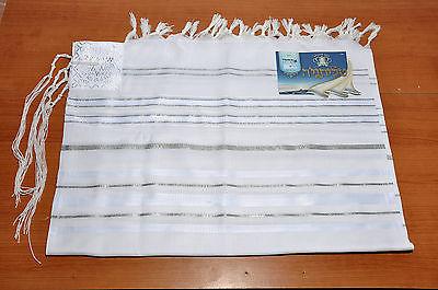 Talitnia AcrylicTallit Shawl White & Silver Stripes Model 60 Size 192cm x 140cm - Spring Nahal