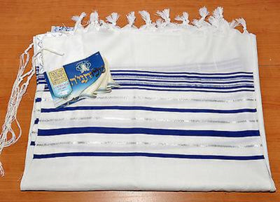 Talitnia Wool Tallit Shawl Blue & Silver Model 70 Size 204cm x 144cm - Spring Nahal