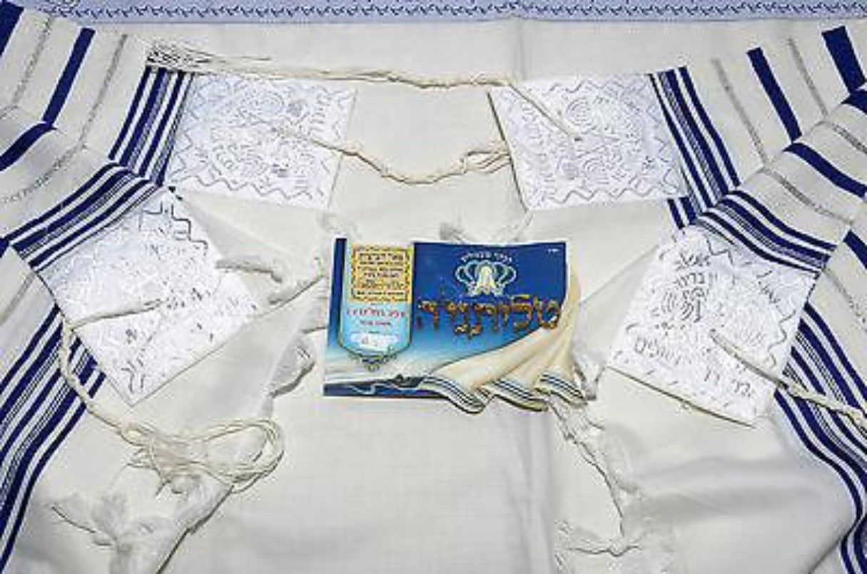 Talitnia Wool Tallit Shawl Blue & Silver Model 70 Size 204cm x 144cm - Spring Nahal