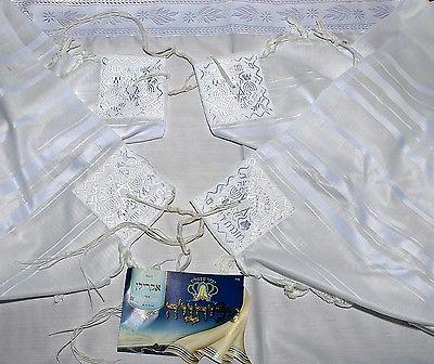 Tallit Prayer Shawl New Acrylic White Stripes Model 45 Size 166cm x 108cm - Spring Nahal