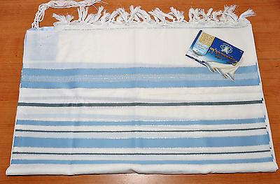 Tallit Prayer Shawl New Wool Light Blue & Silver Model 60 Size 192cm x 140cm - Spring Nahal