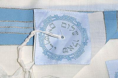 Tallit Prayer Shawl New Wool Light Blue & Silver Model 60 Size 192cm x 140cm - Spring Nahal