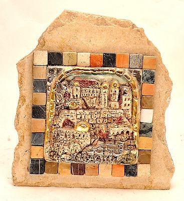 The City Of Jerusalem With Gold & Silver Plated Painting In Jerusalem Marble - Spring Nahal