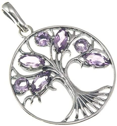 Tree of Life Clear Amethyst Gemstone Pendant in 925 Silver + Silver Necklace chain - Spring Nahal