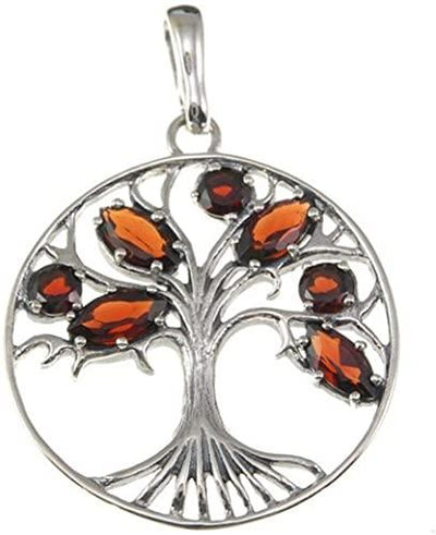 Tree of Life Clear Garnet Gemstone 925 Silver Handmade Pendant + Silver Necklace Chain - Spring Nahal