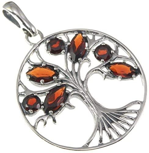 Tree of Life Clear Garnet Gemstone 925 Silver Handmade Pendant + Silver Necklace Chain - Spring Nahal