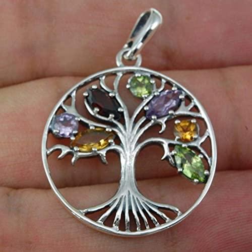 Tree of Life Clear mix Gemstones 925 Silver Handmade Pendant + Silver Necklace Chain - Spring Nahal